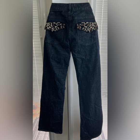 X2 Low Rise Bootcut Jeans Dk Medium Wash 10 [  28W   30L ] Leopard Print Pockets - Picture 1 of 6